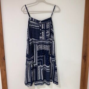 Knox Rose Patchwork Bandana Print Sundress Women Large Navy Blue Pockets | Boho